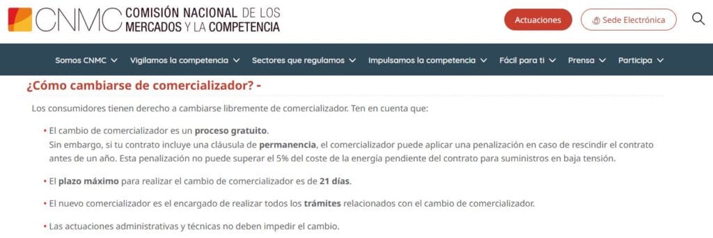 la cnmc vigila que los cambios de comercialziadora se realicen correctamente